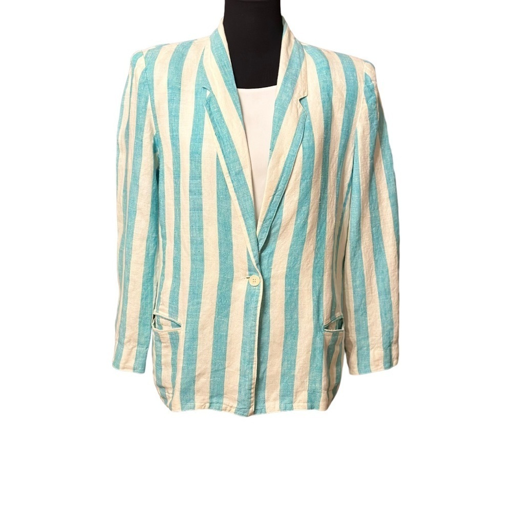 Vintage Aqua and Cream Striped Blazer